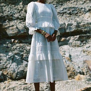 Meadows White Eyelet Midi Pineapple Dress